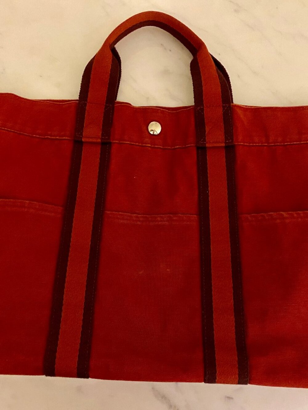 Hermès--Red & Black Fourre Tout Canvas Tote Bag